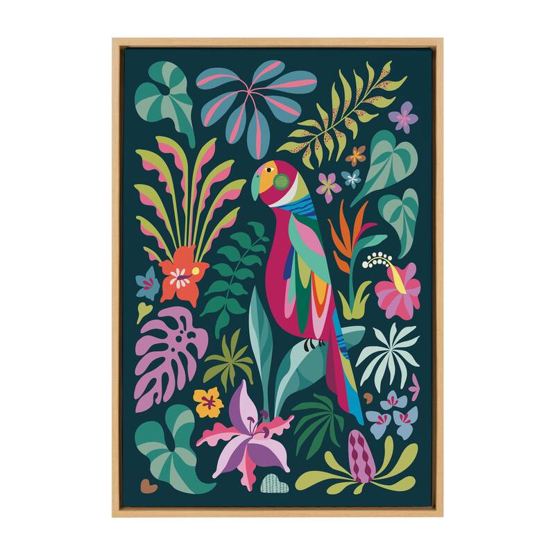 Kate and Laurel Sylvie Tropical Parrot Framed Canvas by Rachel Lee