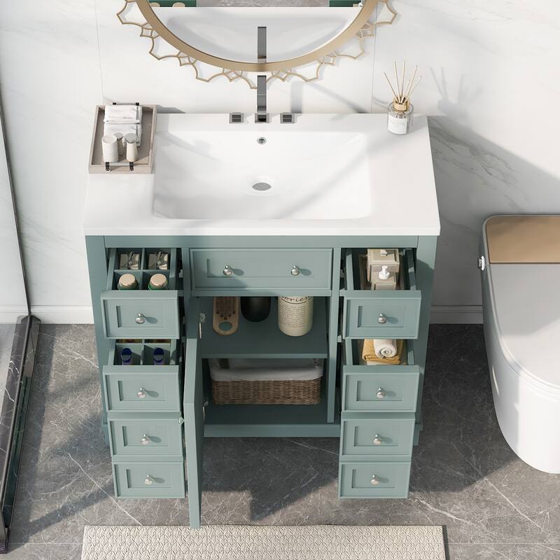 Modern 36" Freestanding Bathroom Vanity with Sink, Cabinet, Drawers & Adjustable Shelf