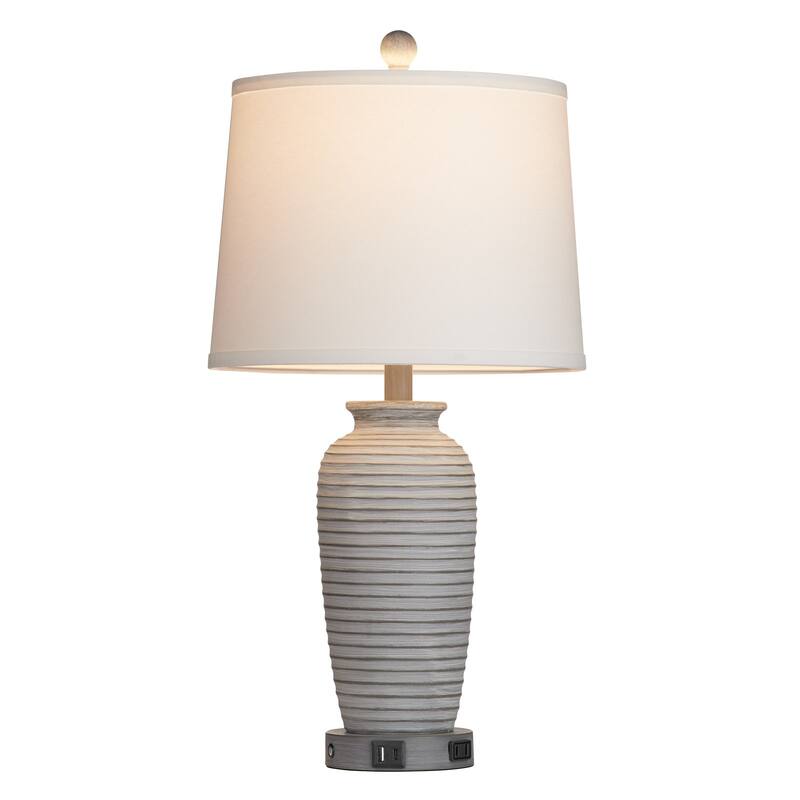 Set of 2 White Resin Table Lamps with 3-Way Dimmable Touch Control, USB/Type-C Ports, and AC Outlet - 13'' X 13'' X 25''