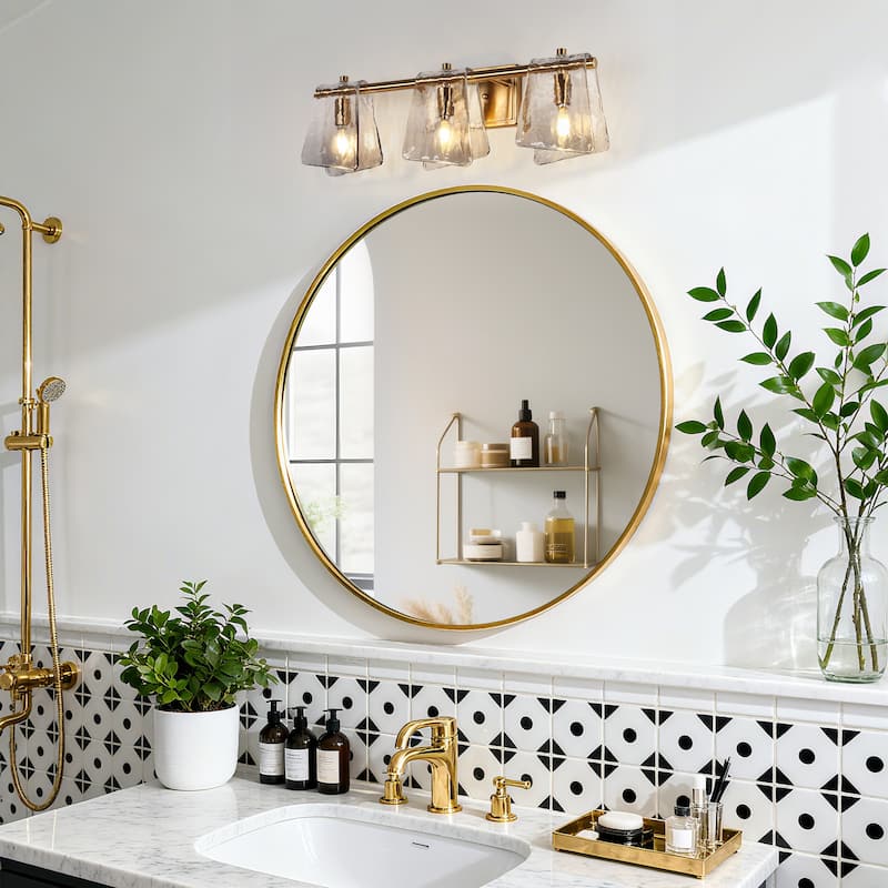 Modern Gold 3-Light Bathroom Vanity Light Textured Glass Wall Sconce - 23.6" W x 8" H x 5.9" D