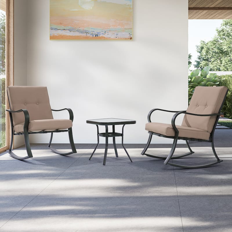 LIVOOSUN 3 Pieces Outdoor Bistro Sets With Table, Soft Cushions - Sand