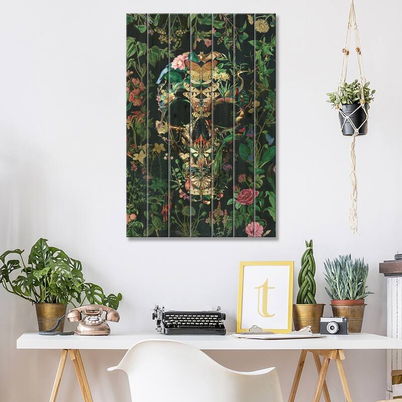 Papillion Skull Portrait Print On Wood by Ali Gulec - Multi-Color