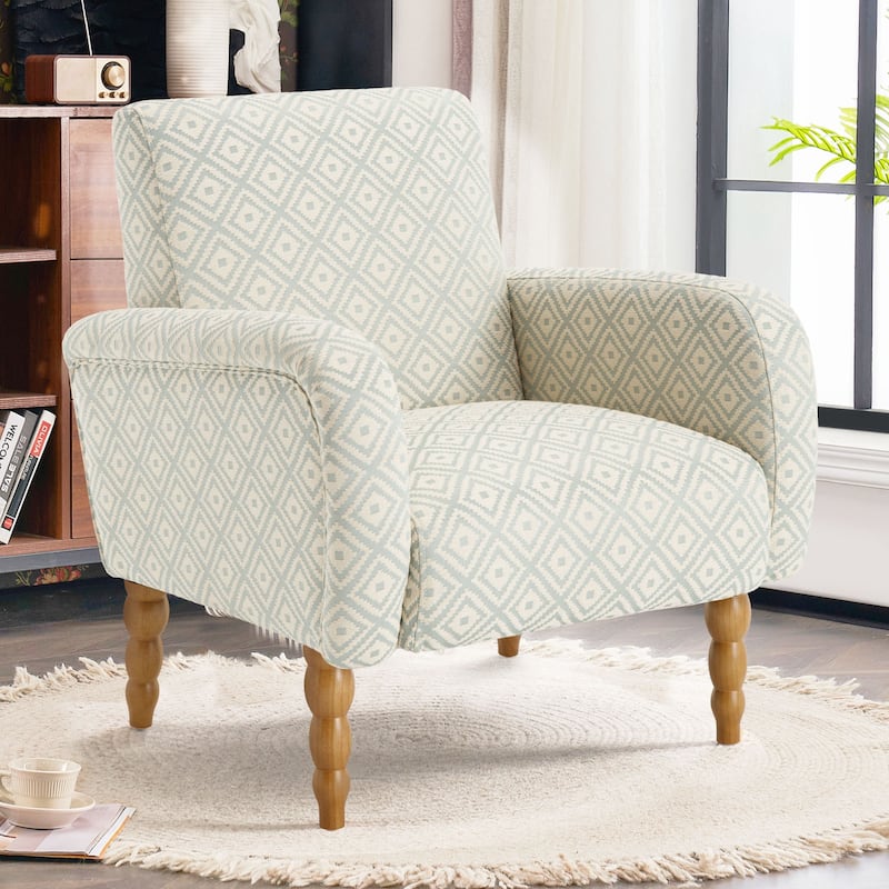 Fabric Armchair Accent Chair with Arms & Wood Legs
