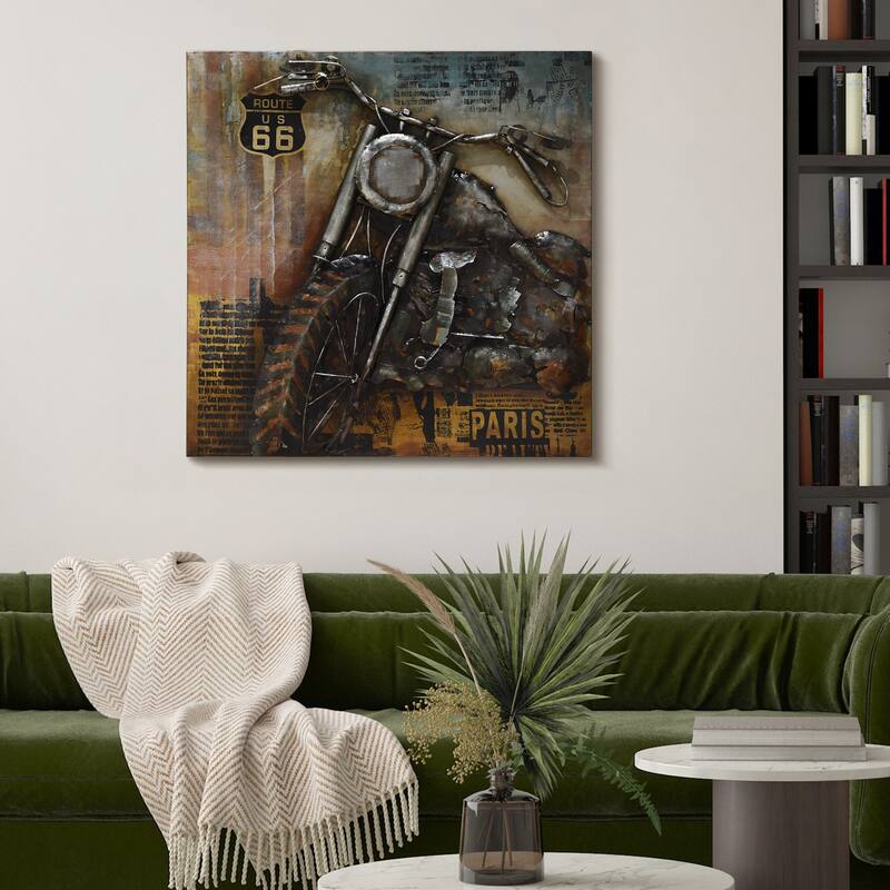 "Motorcycle" Mixed Media Iron Hand Painted Dimensional Wall Art Sculpture