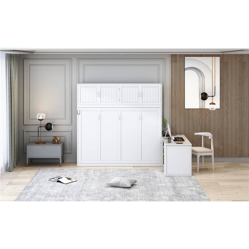 Roomfitters Queen Murphy Bed with Adjustable Desk and Two Large Storage Cabinets, Wall Mounted Space Saving Sleeper