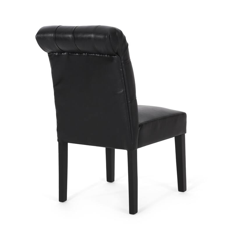 Roomfitters Set of 2 Black Tufted Dining Chairs, Upholstered Roll Top Kitchen Seating with Sturdy Legs, Elegant Padded Accent