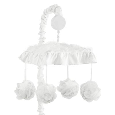 White Floral Rose Girl Musical Crib Mobile - Solid Flower Luxurious Elegant Princess Vintage Boho Shabby Chic Luxury Glam Roses