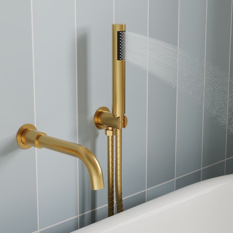 GRANDJOY Wall Mounted Tub Shower Faucet Set with Rotating Bathtub Spout and Handheld Shower