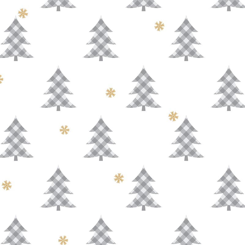 NextWall Plaid Pines Peel and Stick Wallpaper - 20.5 in. W x 18 ft. L - Grey & Metallic Gold