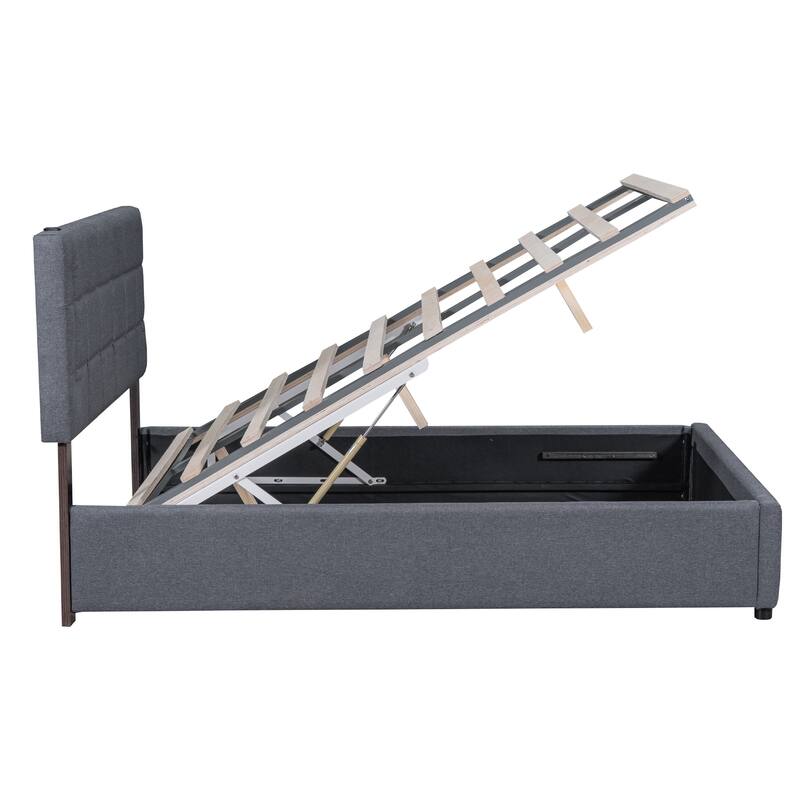 Queen Size Upholstered Bed with Hydraulic Storage System