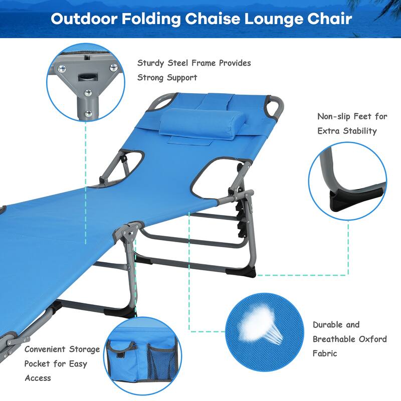 Goplus Outdoor Beach Lounge Chair Folding Chaise Lounge with Pillow - See Details
