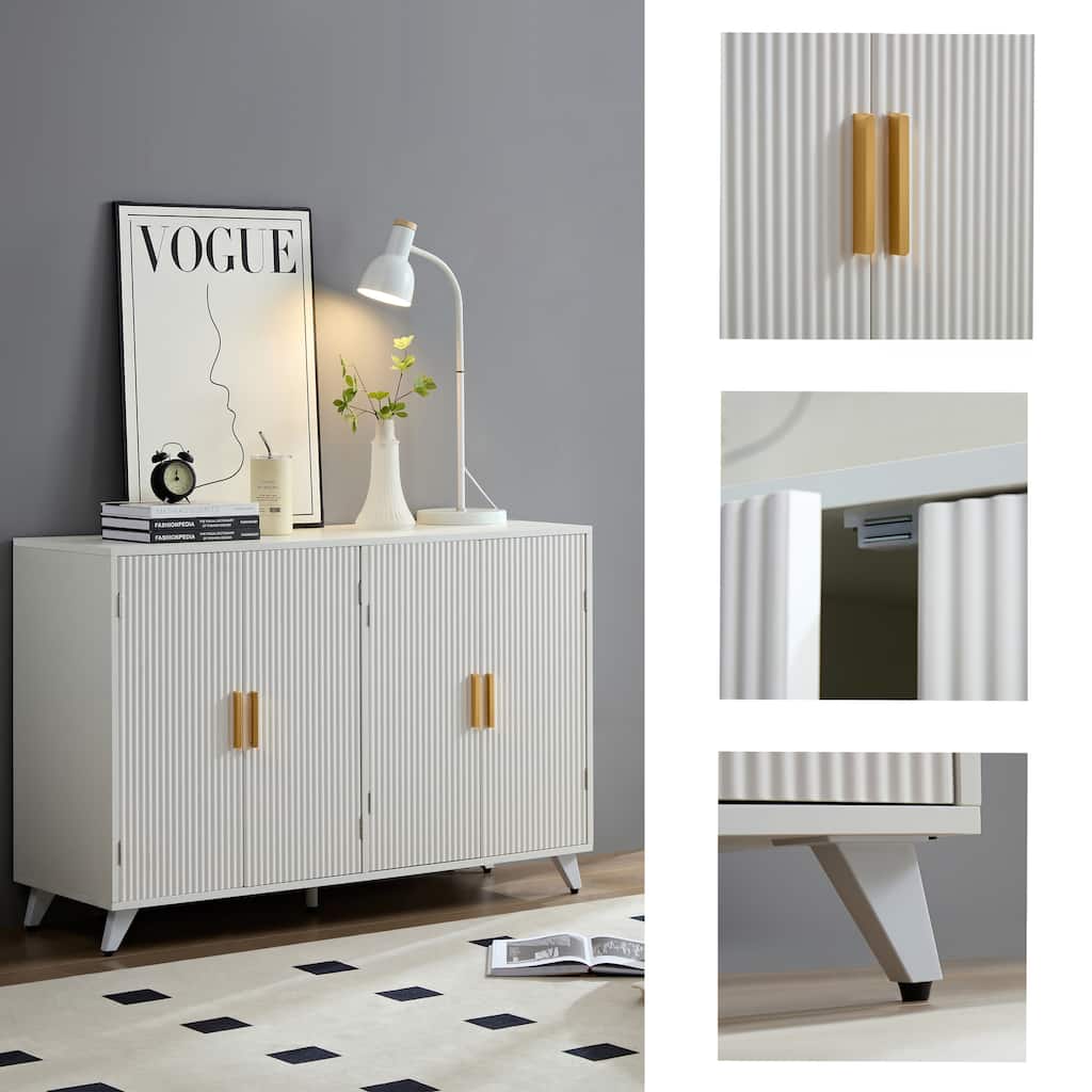 Elegant 4-Door Sideboard Cabinet Buffet Cabinet Storage Cabinet with Water Ripple and Removable Shelves