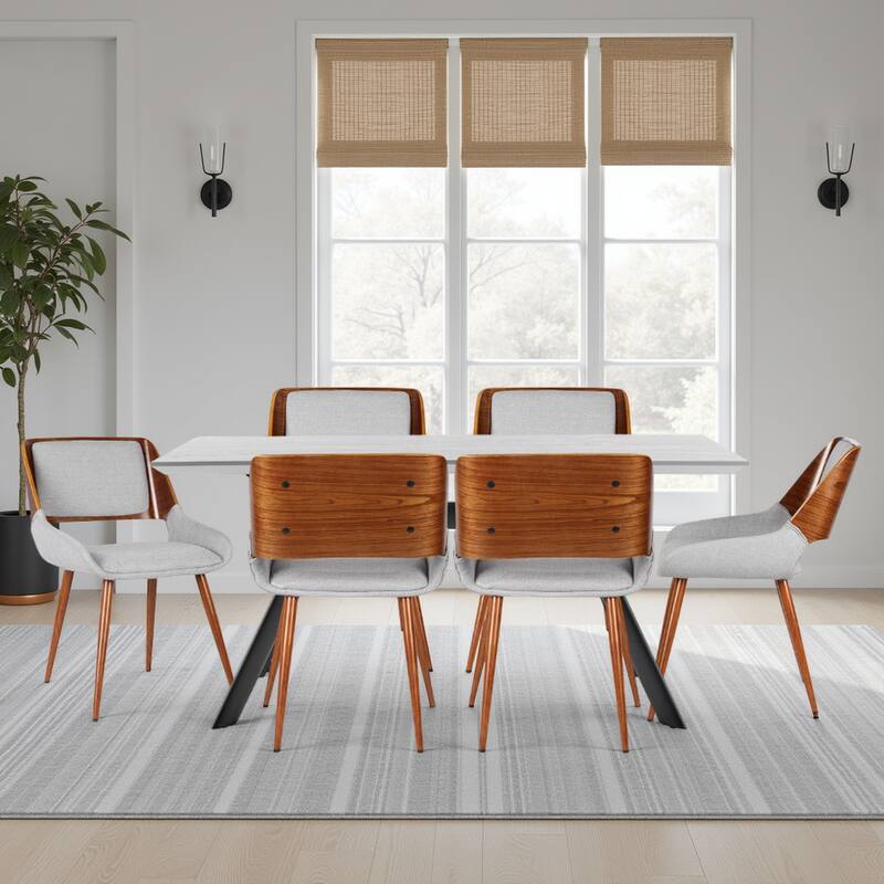 Mid-Century Modern Walnut Wood Upholstered Dining Chair - Set of 6 - Gray & Walnut