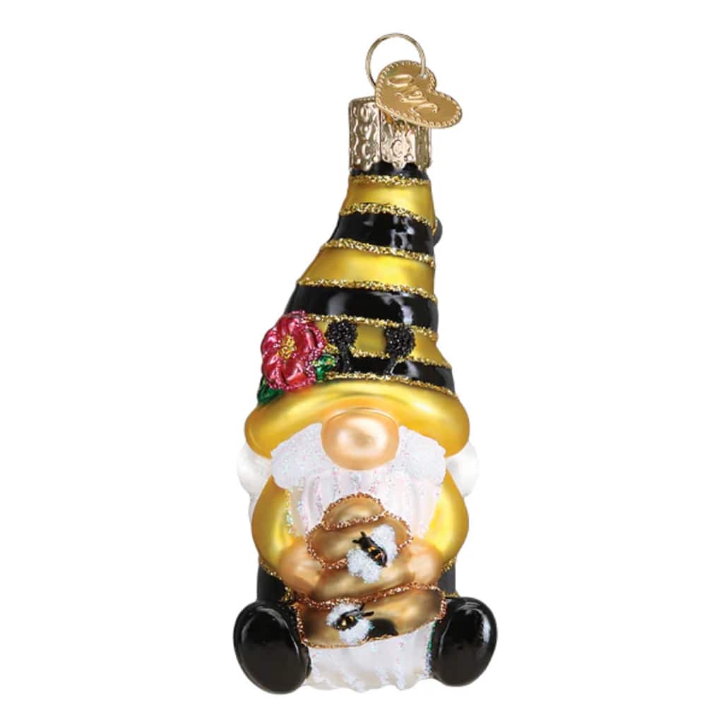 Bee Happy Gnome Old World Christmas Holiday Ornament Glass - Multi