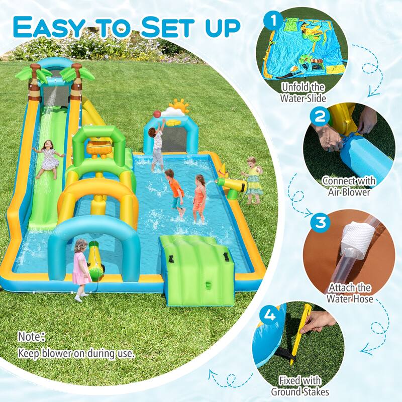 Gymax Inflatable Water Slide w/Splash Pool Climbing Wall Football Goal