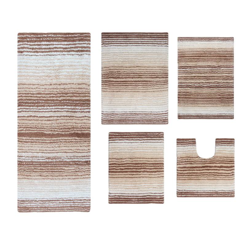 Gradiation Rug Collection 100% Cotton Non-Slip Bathroom Rug Set, Machine Washable Bath Rug, 5 Piece Bath Mat Set with Contour