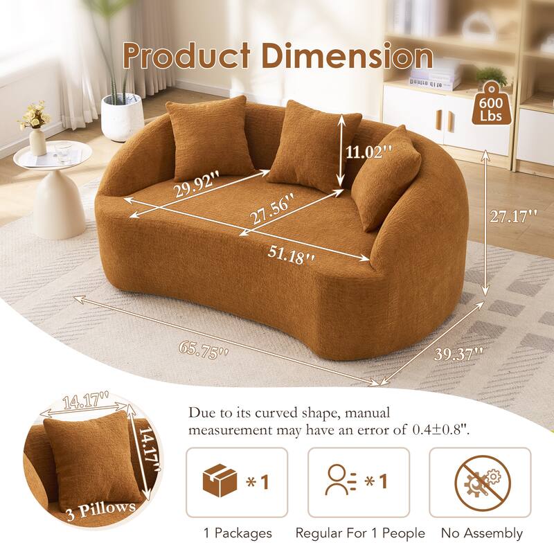 LY-049S Curved Modern Boneless Sofa Loveseat, Backrest Upgrade