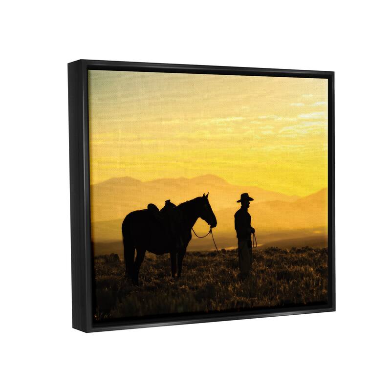 Stupell Cowboy Sunset Landscape Framed Floater Canvas Wall Art Design by PBurchettePhoto