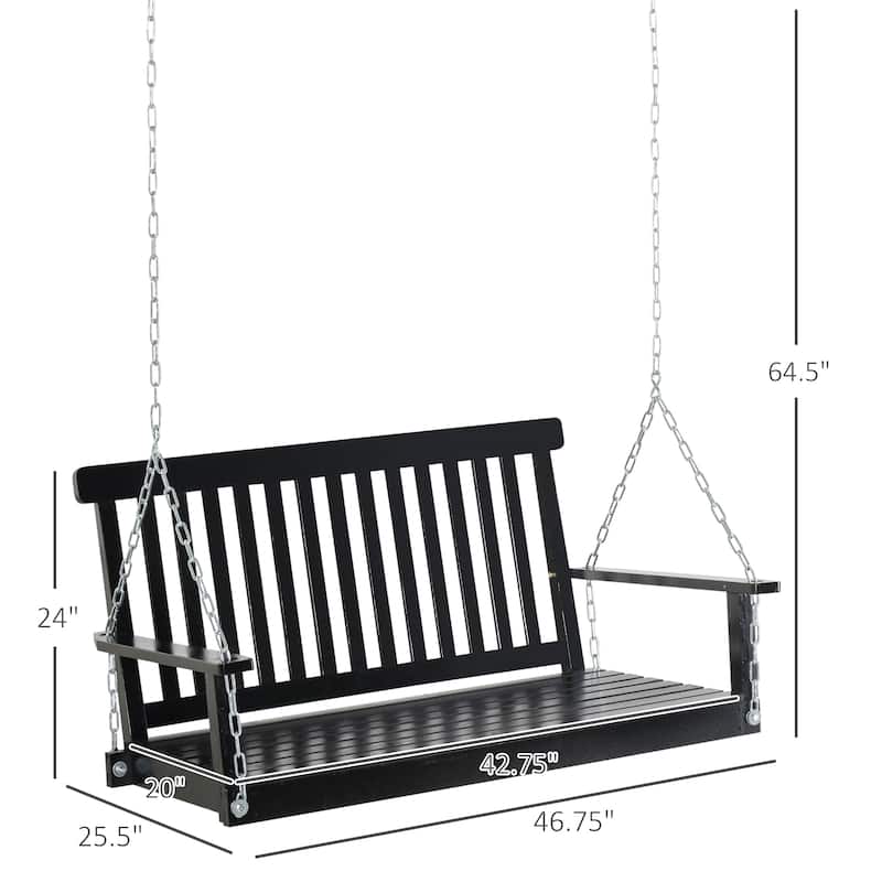 2-Seater Hanging Porch Swing Outdoor Patio Swing Chair Seat with Slatted Build and Chains, 440lbs Weight Capacity