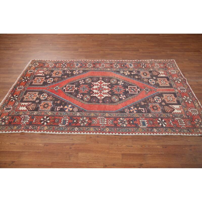 Hand Knotted Oriental 100% Wool Carpet Traditional Tribal Greys & Charcoal Hamedan Area Rug - 7' 1'' X 4' 2''