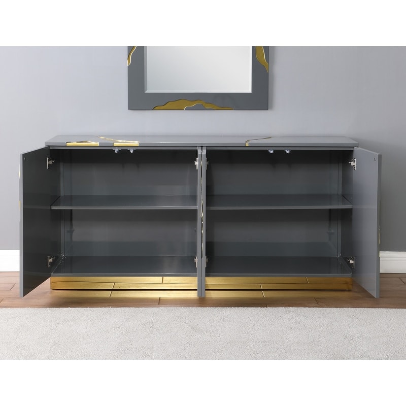 Best Master Furniture 66-Inch Lacquer Poplar Wood 4-Door Sideboard with Adjustable Shelves