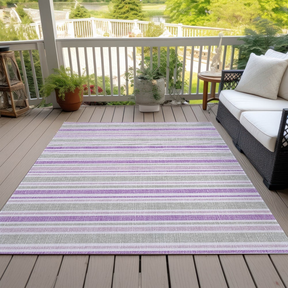 Machine Washable Indoor/ Outdoor Thin Cabana Stripe Chantille Rug