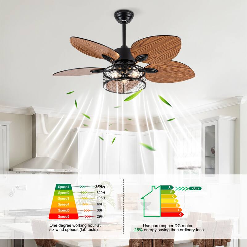 42"Ceiling Fan, Indoor Ceiling Fan With Light with Remote Control, Noiseless Reversible Motor, 6 Speed