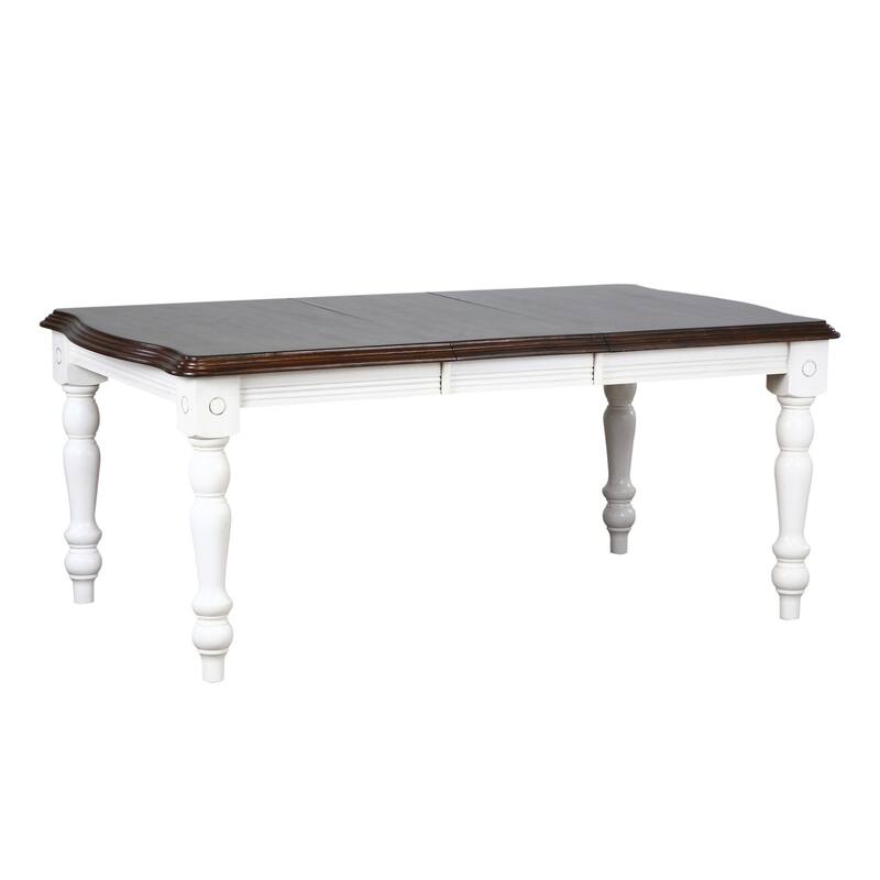 56" White Brown Solid Hardwood Large Extendable Dining Table