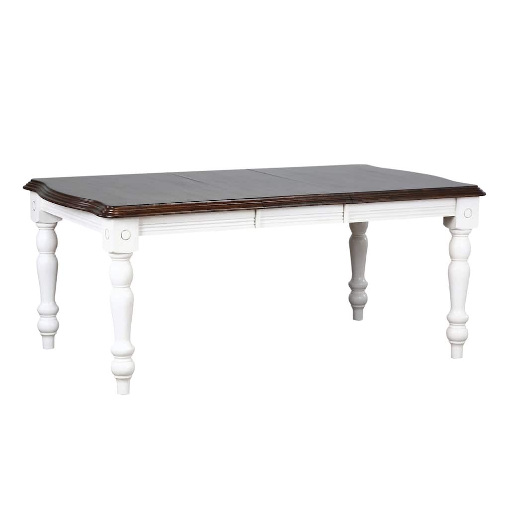 56" White Brown Solid Hardwood Large Extendable Dining Table