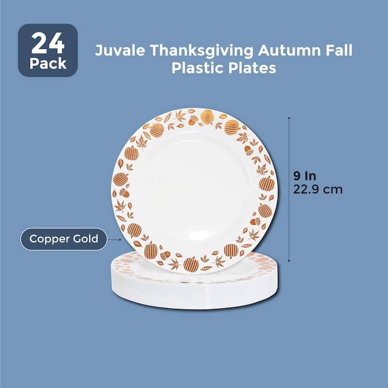 24 Disposable Plastic Dinner Plates, Thanksgiving Party Fall Leaf ...