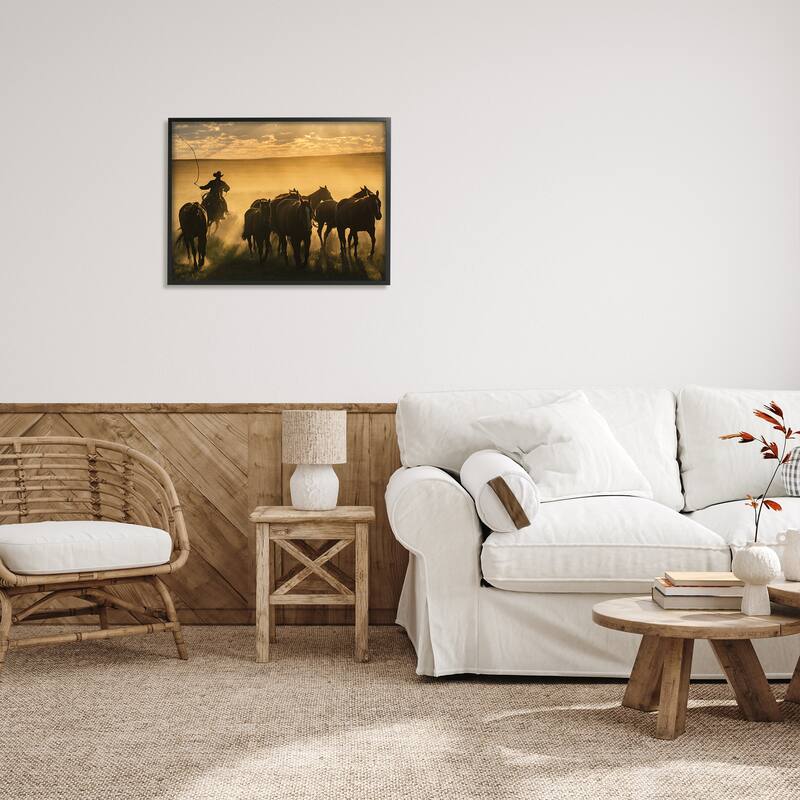 Stupell Cowboy & Horses at Sunset Framed Giclee Art Design by PBurchettePhoto