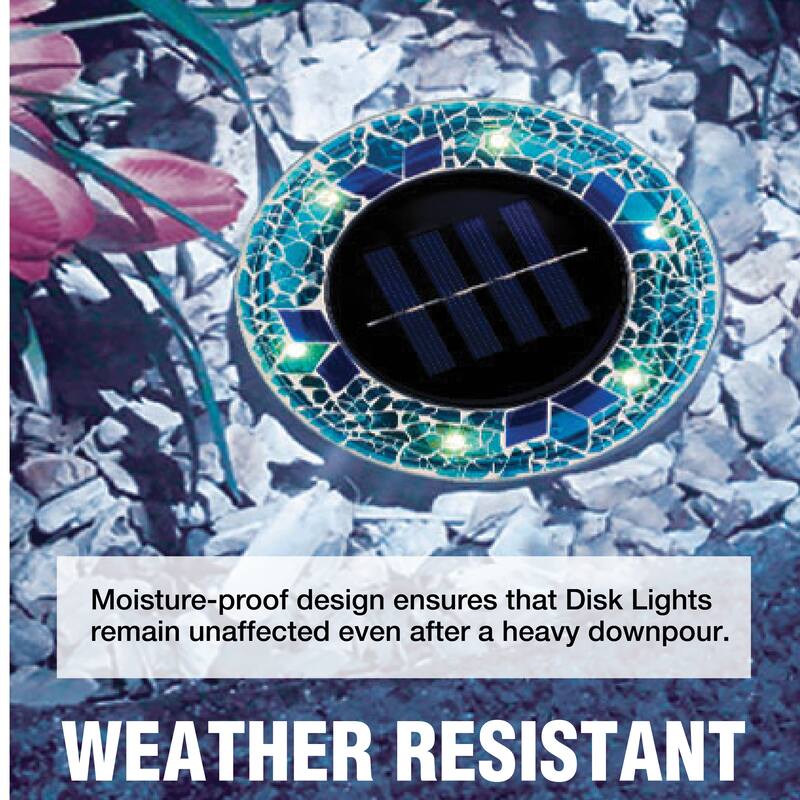 Bell + Howell 6 LED Round Blue Mosaic Solar Powered Disk Lights with Auto On/Off - 4 Pack