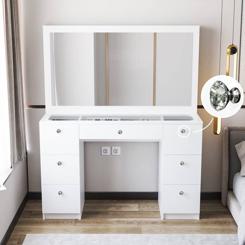 Boahaus Venus Modern Vanity, Glass Top, 07 Drawers - N/A