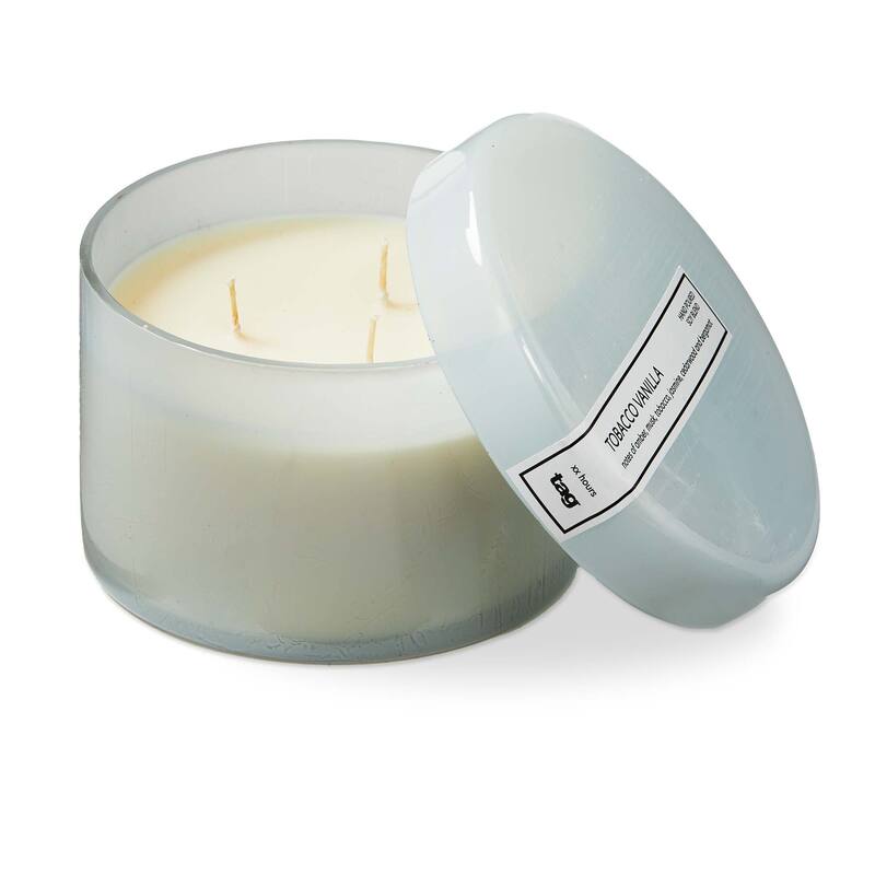 Tobacco Vanilla Scented Candle with Lid - 14.4oz Jar, 16hr Burn Time, Light Blue, Perfect for Everyday Use
