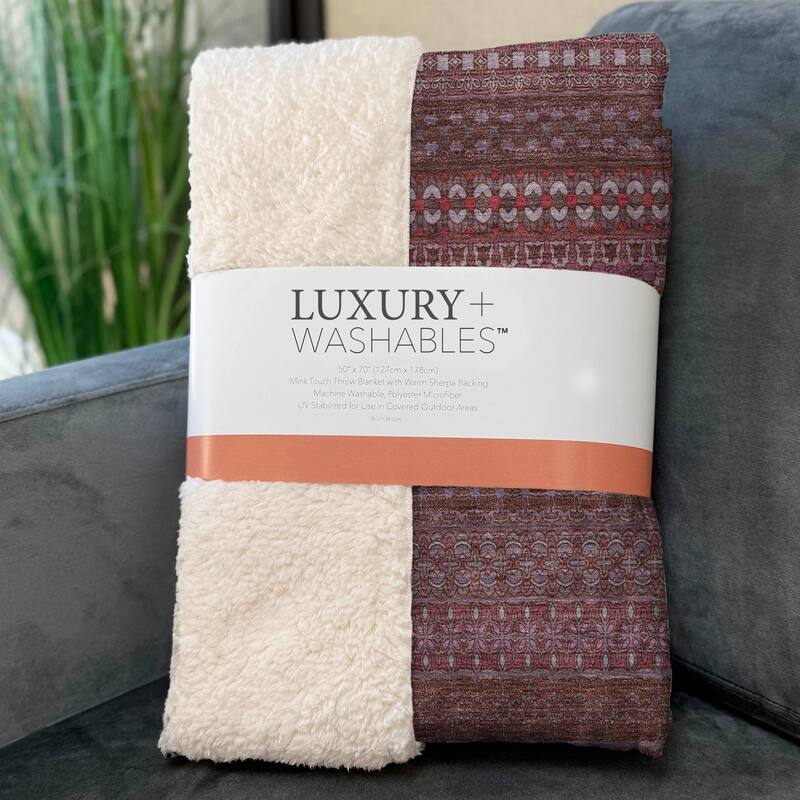 Premium Machine Washable Boho Stripes Sherpa Throw Blanket