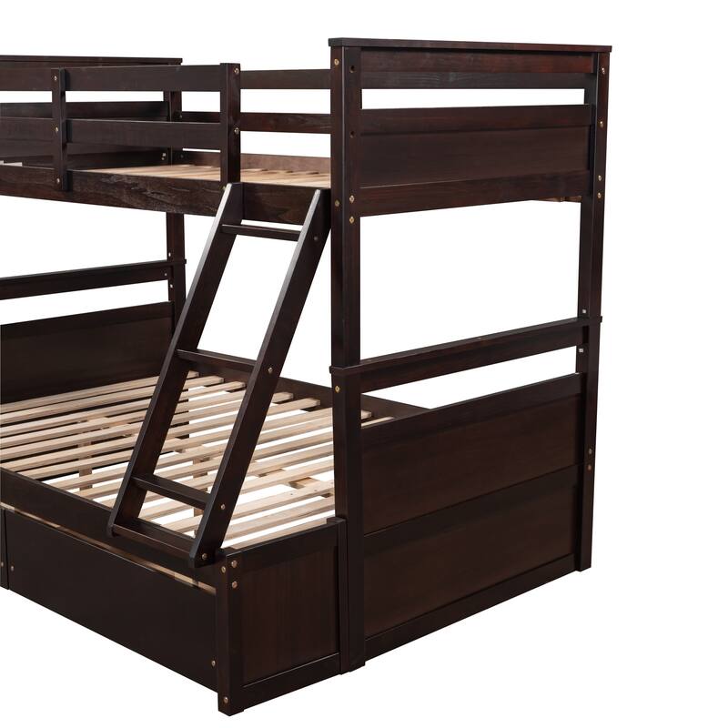 Twin over Full Bunk Bed with Storage Drawers in Espresso Finish