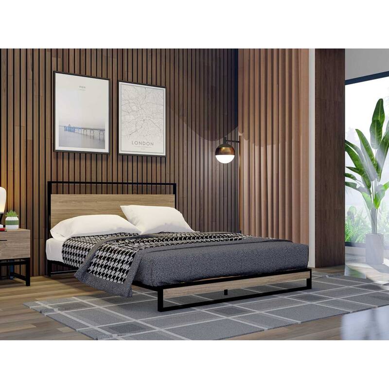 Queen Bed Frame - Full Size Platform Bed with Legs - Modern Wood Slat Support - Black Finish