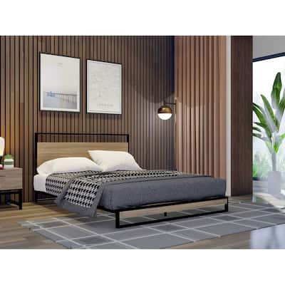 Queen Bed Frame - Full Size Platform Bed with Legs - Modern Wood Slat Support - Black Finish