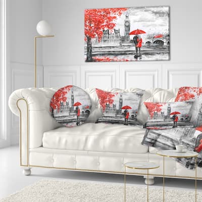 Designart "Couples Walking in London" Extra Large Landscape Canvas Art Print - Multi-color