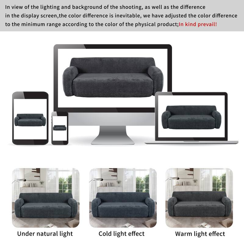 81.5" Polyester Curved 3-Seater Sofa with Ergonomic Armrests, High-Density Foam, and No Assembly Required