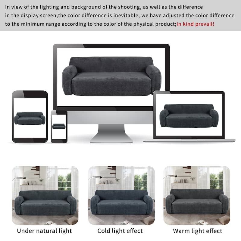 Streamlined Sofa with Curved Design and Extra-Large Seat Depth for Living Room or Guest Room