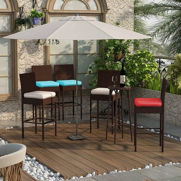 Patio Woven Wicker Bar Stools with Cushion (Set of 2) Bed Bath