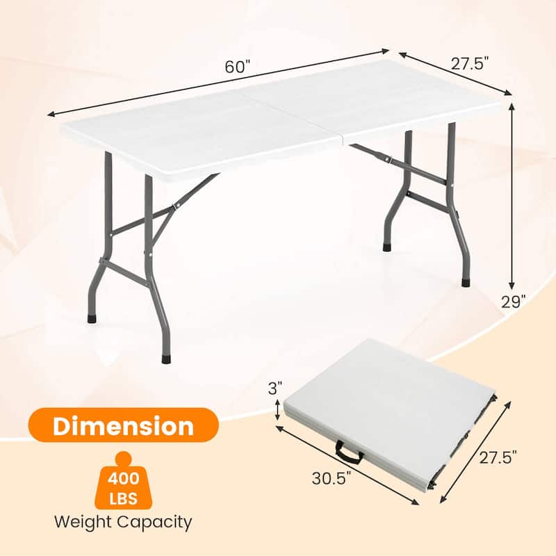 Costway 5 ft Folding Picnic Table Outdoor Dining Table with Rattan - See Details