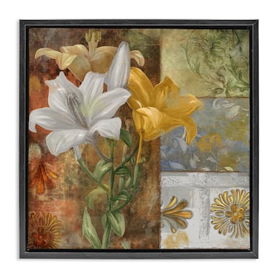 Stupell Blooming Lilies on Tile Pattern Framed Floater Canvas Wall Art Design By Sasha