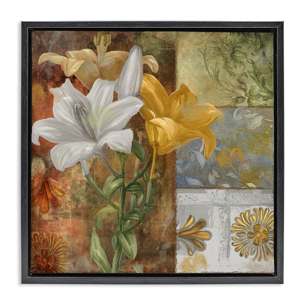 Stupell Blooming Lilies on Tile Pattern Framed Floater Canvas Wall Art Design By Sasha