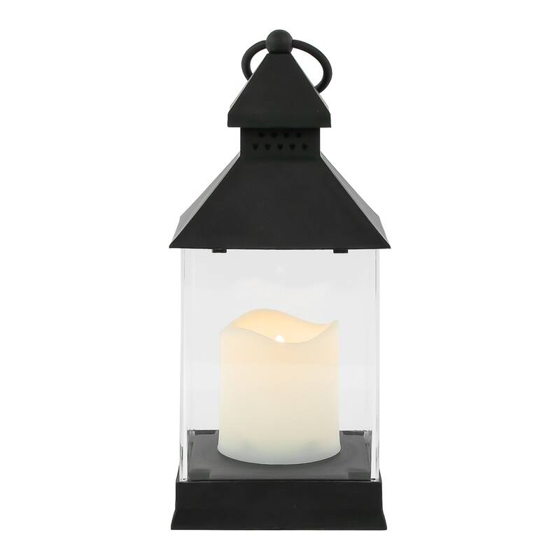 Candle Lantern with Flameless LED Candle - 9.5" - Black