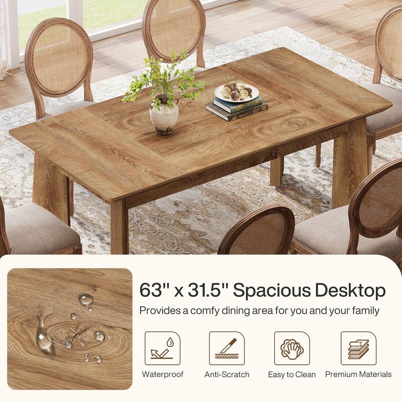 Modern Dining Table for 6 People, 63-Inch Rectangular Farmhouse Kitchen Table with Heavy Duty Legs - 63" L x 31.5" W x 29.53" H