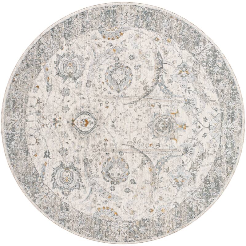 Livabliss Transitional Dresden Medallion Area Rug - 6'7" x 6'7" Round - Grey/Silver