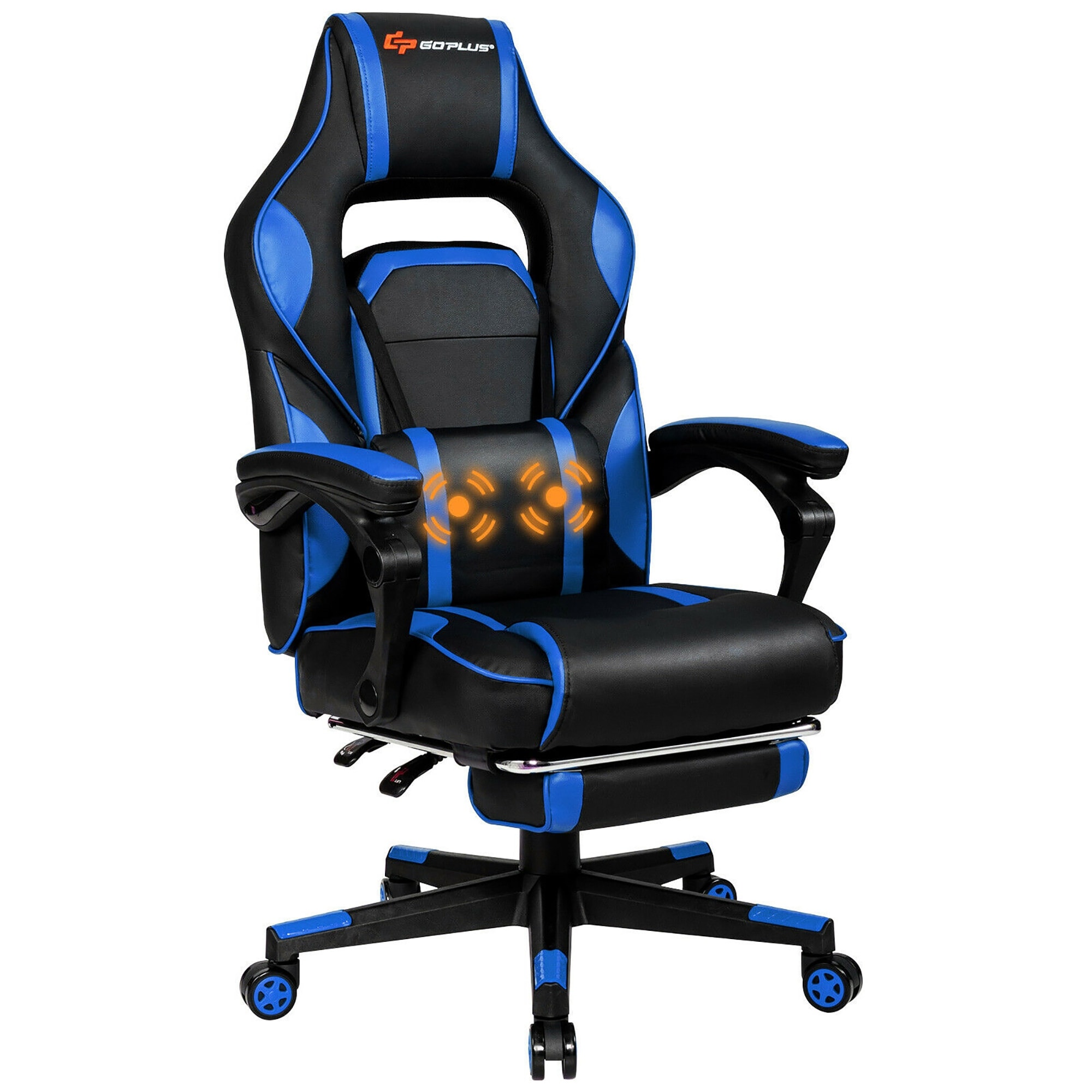 Costway Massage Gaming Recliner Height Adjustable Racing Swivel Chair with  Cup Holder Blue