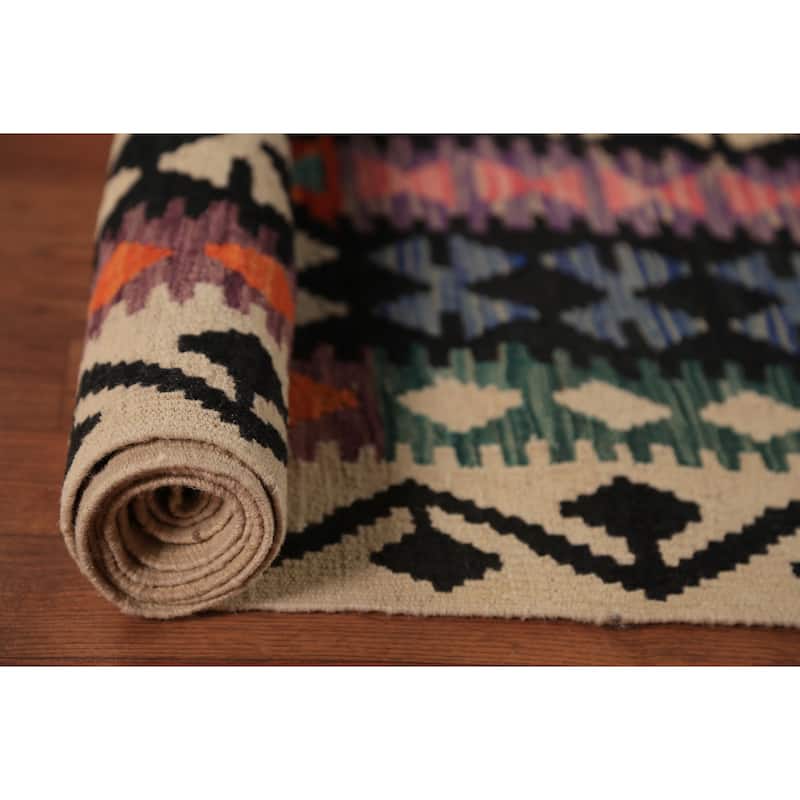 Orange Kilim Oriental Area Rug Hand-Woven Tribal Wool Carpet - 8'5"x 11'5"